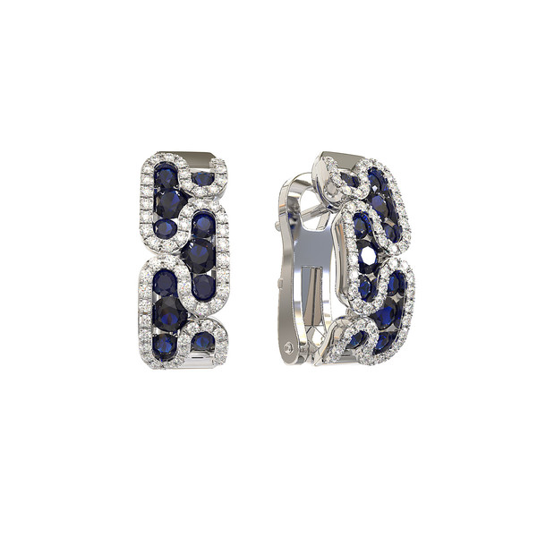 Серьги из белого золота c бриллиантами и сапфиром