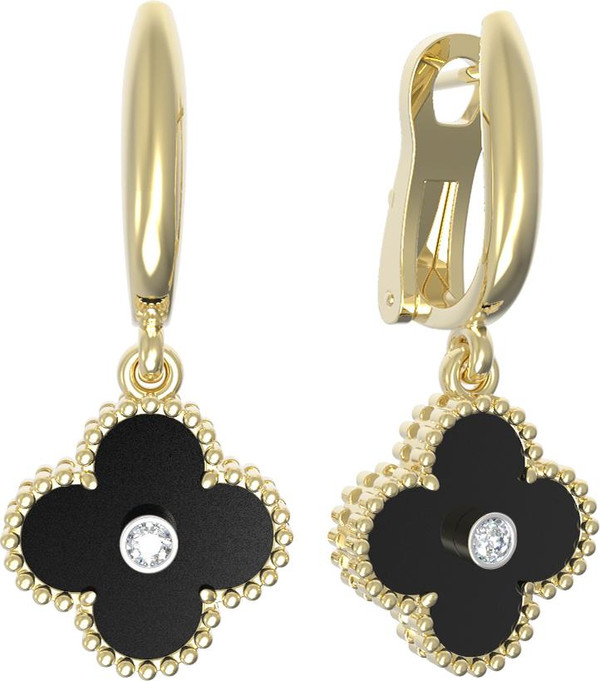 Серьги из лимонного золота c бриллиантами и ониксом