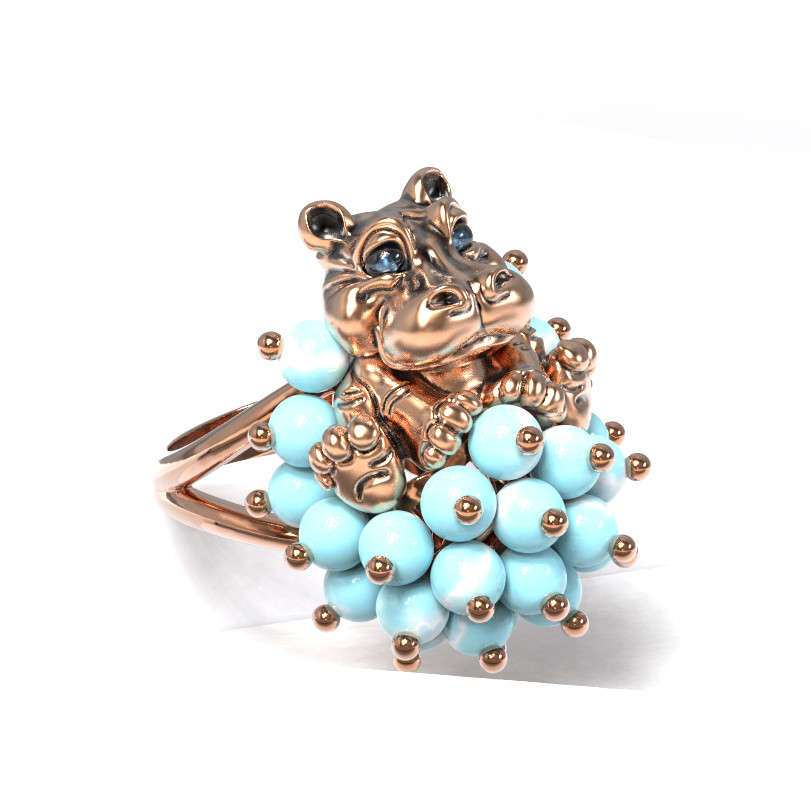 Кольцо из золота c эмалью и бирюзой