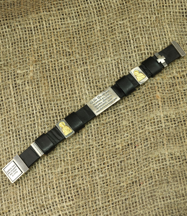 Браслет из серебра и золота c кожаным шнурком