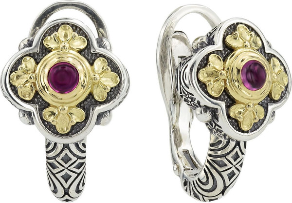 Серьги из серебра и золота c рубином и рубином