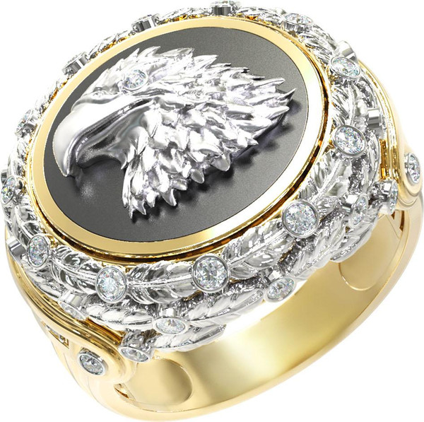 Кольцо из лимонного золота c бриллиантами и ониксом