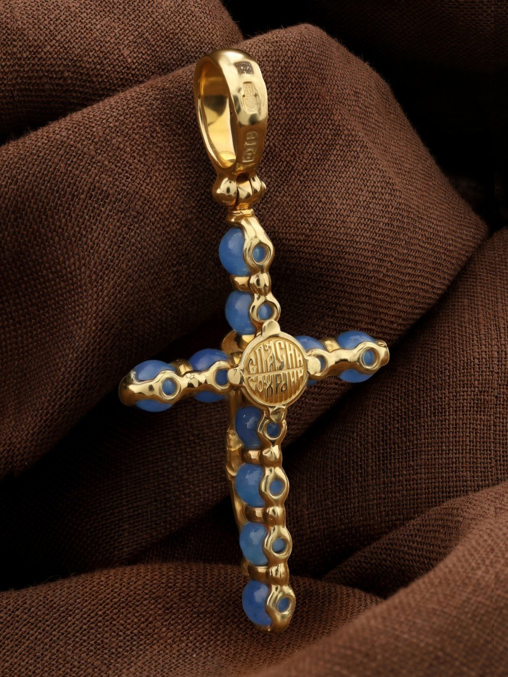 Крест из лимонного золота c жадеитом