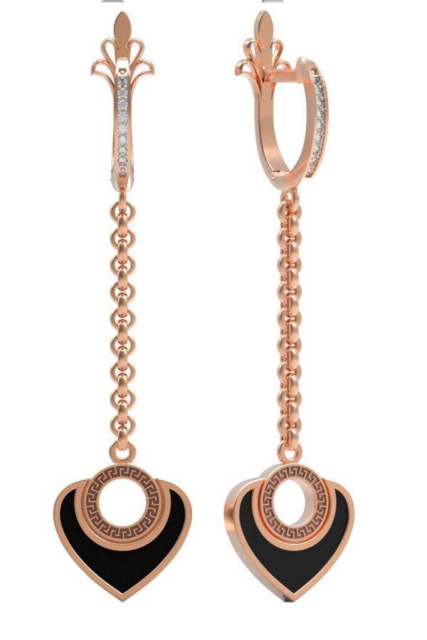 Серьги из золота c фианитом и ониксом