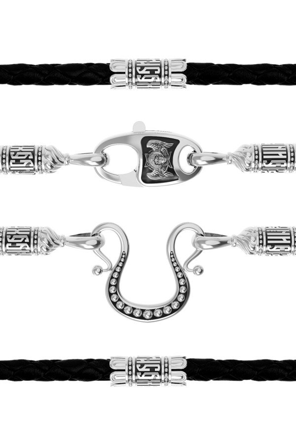 Шнурок кожаный из белого золота c кожаным шнурком