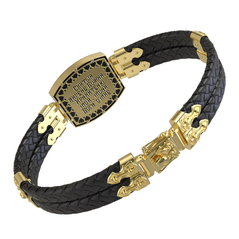 Браслет из лимонного золота c эмалью, шнурком и ониксом