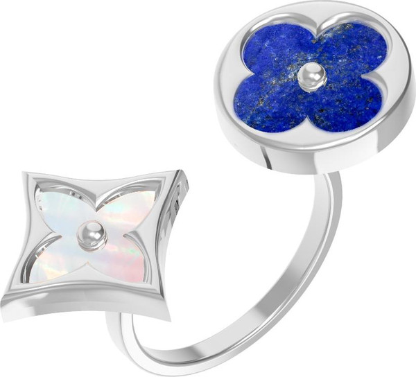 Кольцо из белого золота c лазуритом и перламутром