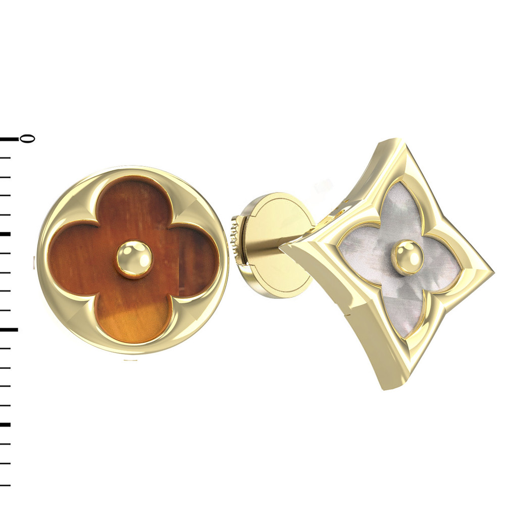 Серьги из лимонного золота c тигровым глазом и перламутром