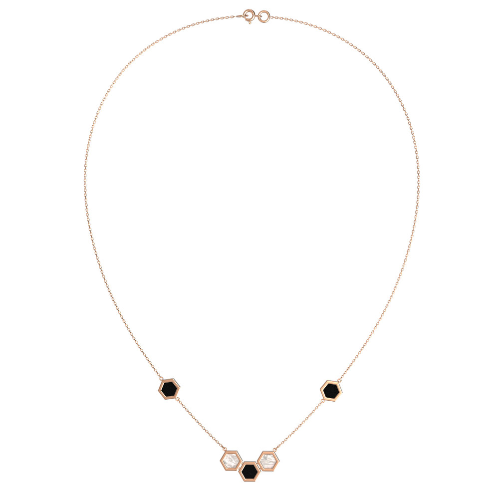 Колье из золота c ониксом и перламутром