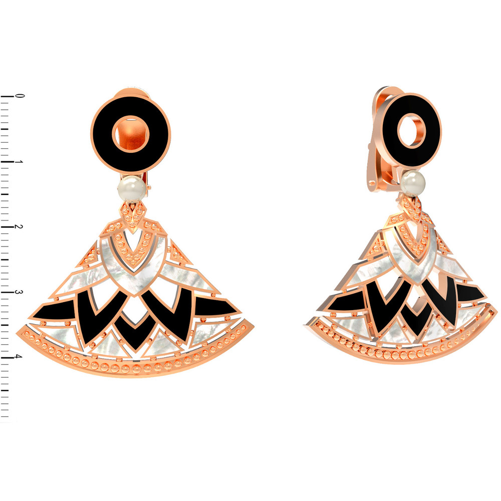 Серьги из золота c жемчугом, ониксом и перламутром