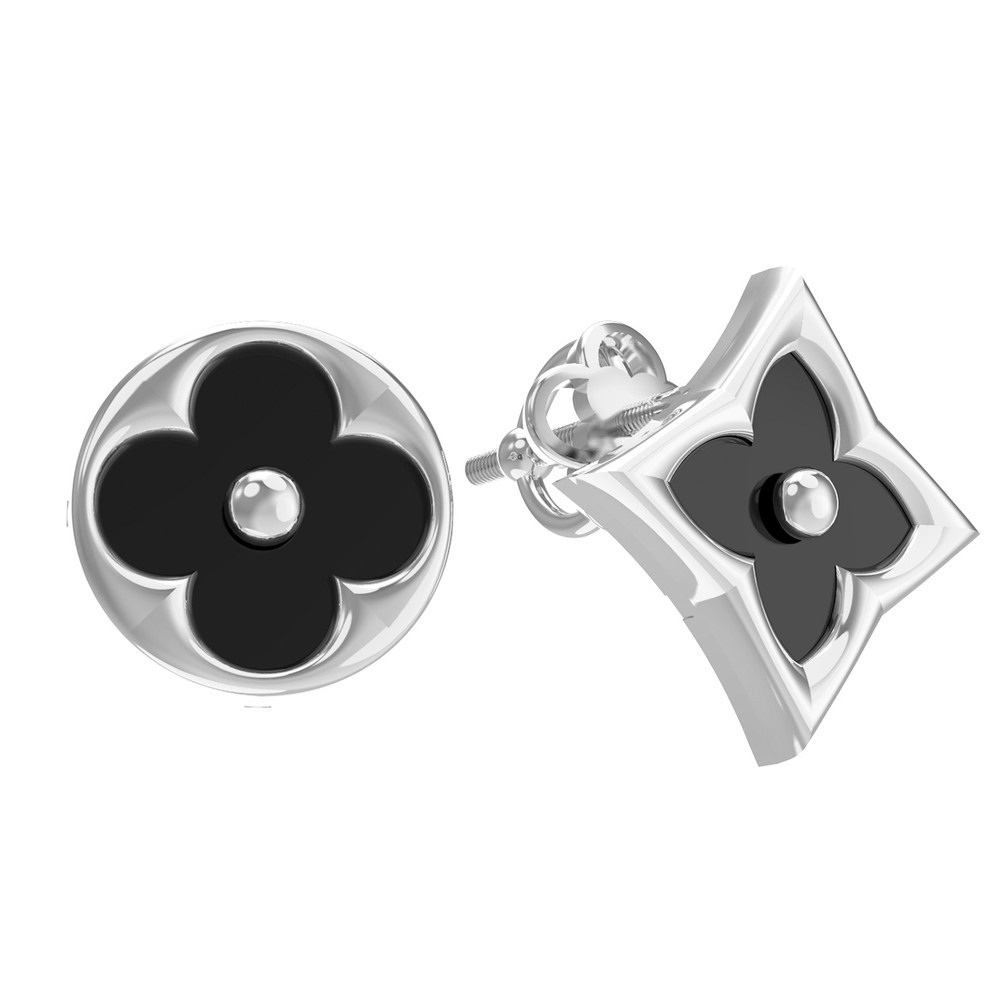 Серьги из белого золота c ониксом