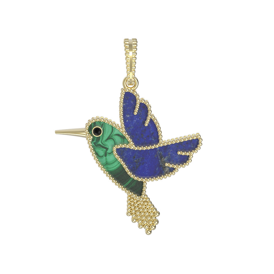 Подвеска из лимонного золота c эмалью, лазуритом и малахитом