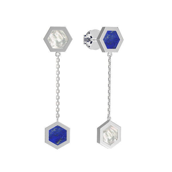 Серьги из белого золота c лазуритом и перламутром