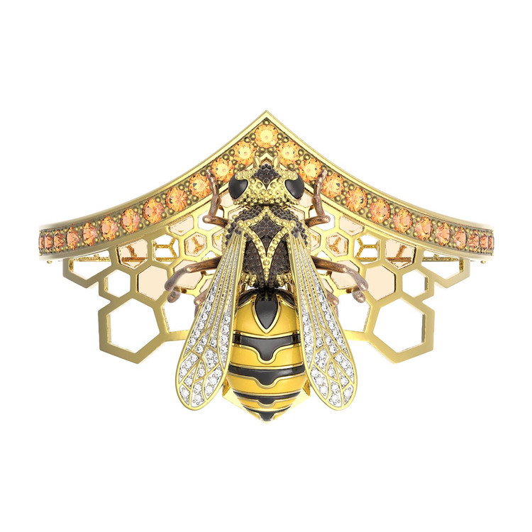 Браслет из лимонного золота c эмаль , фианитом, цитрином и эмалью