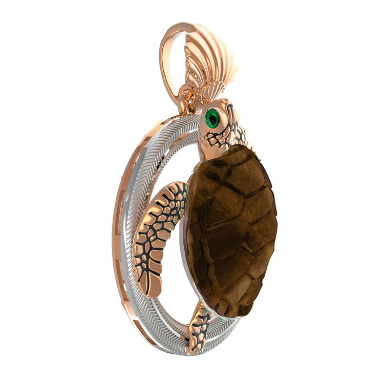 Подвеска из золота c эмаль и железным деревом