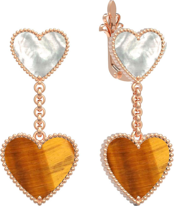 Серьги из золота c тигровым глазом и перламутром