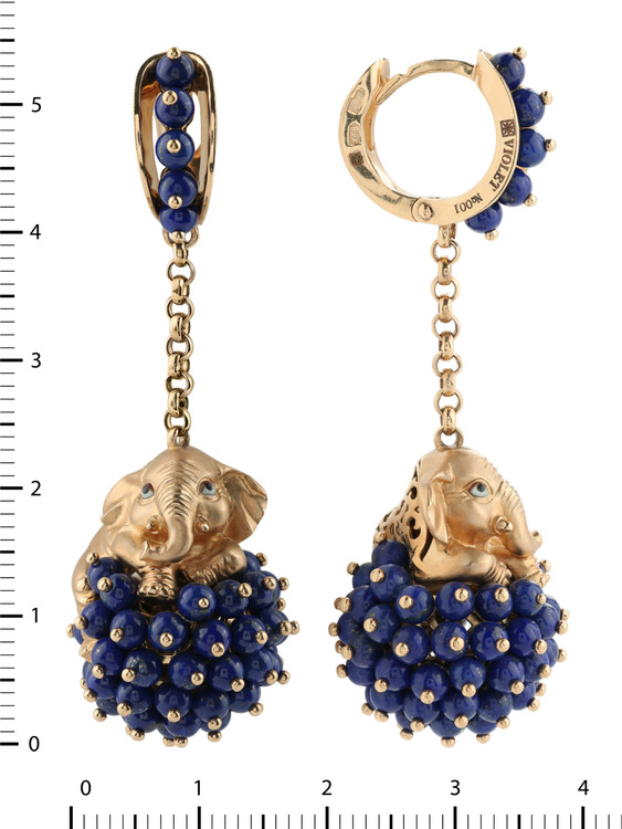 Серьги из золота c эмаль и лазуритом