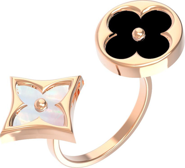 Кольцо из золота c ониксом и перламутром