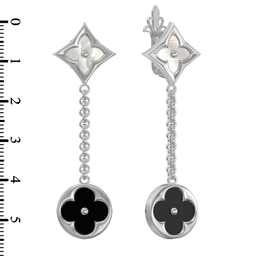 Серьги из белого золота c ониксом и перламутром