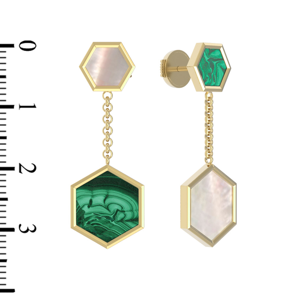 Серьги из лимонного золота c малахитом и перламутром