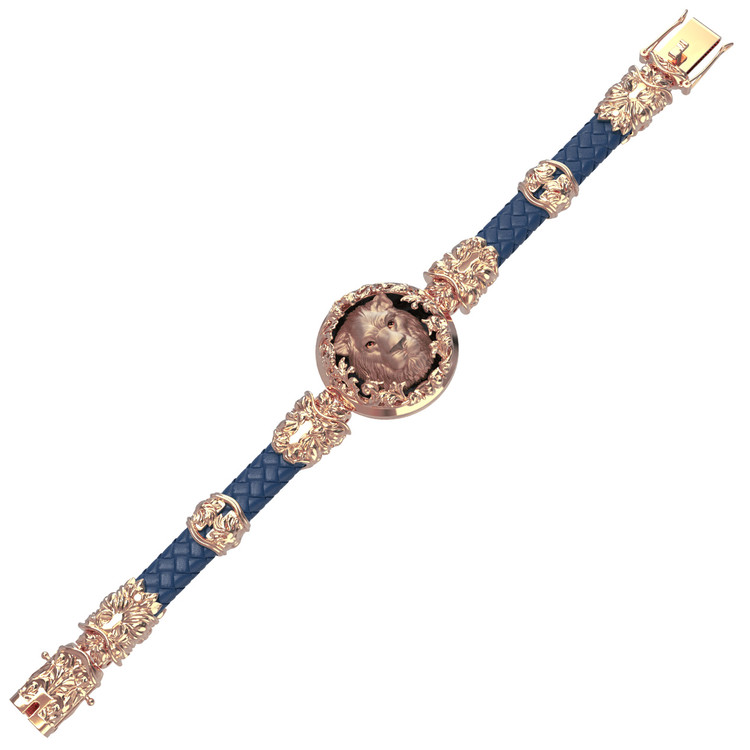 Браслет из золота c кожаным шнурком и ониксом