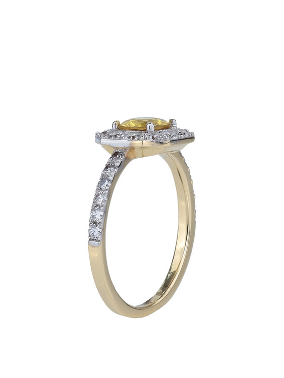 Кольцо из лимонного золота c бриллиантами и сапфиром