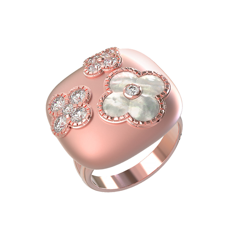 Кольцо из розового золота c бриллиантами и перламутром