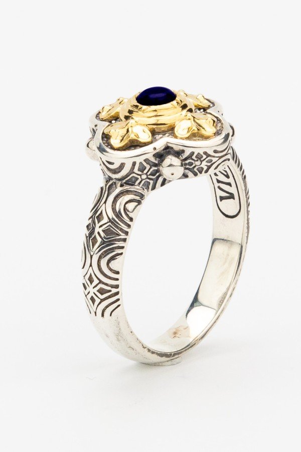 Кольцо из серебра и золота c сапфиром и рубином