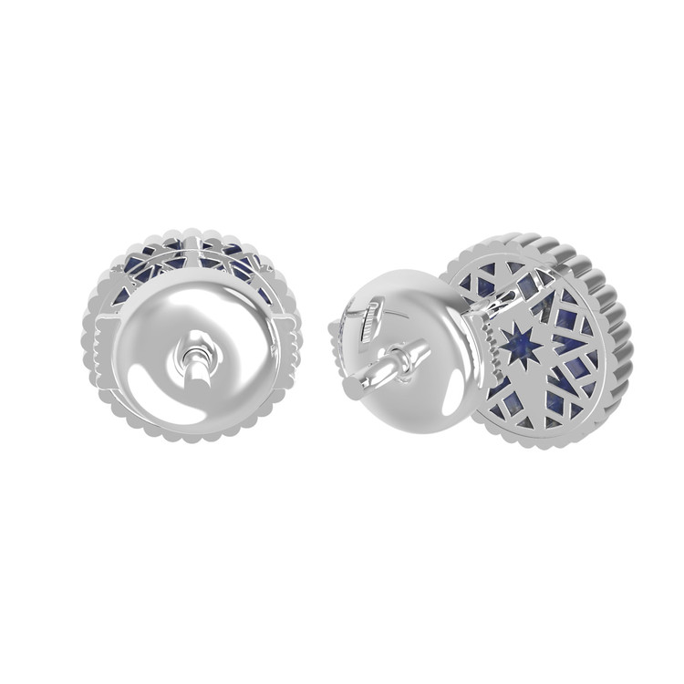 Серьги из белого золота c фианитом и лазуритом