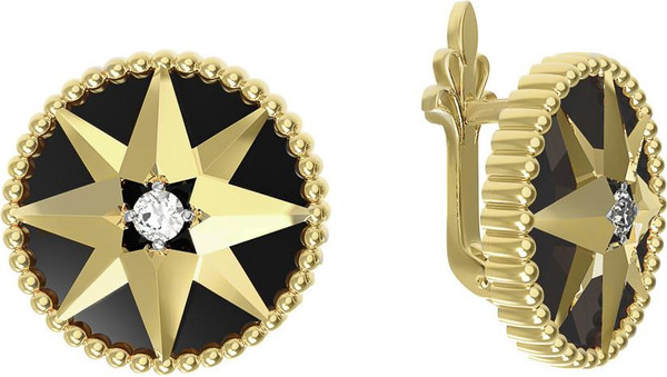Серьги из лимонного золота c фианитом и ониксом