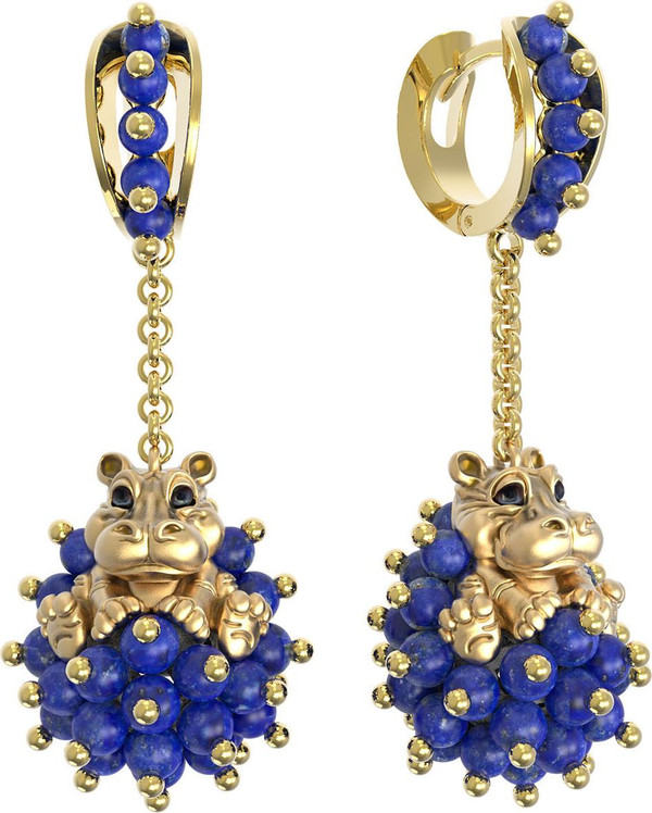 Серьги из лимонного золота c эмаль и лазуритом