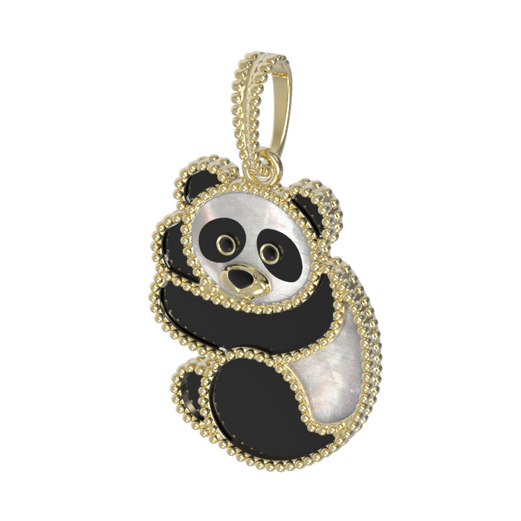 Подвеска из лимонного золота c эмаль , ониксом и перламутром