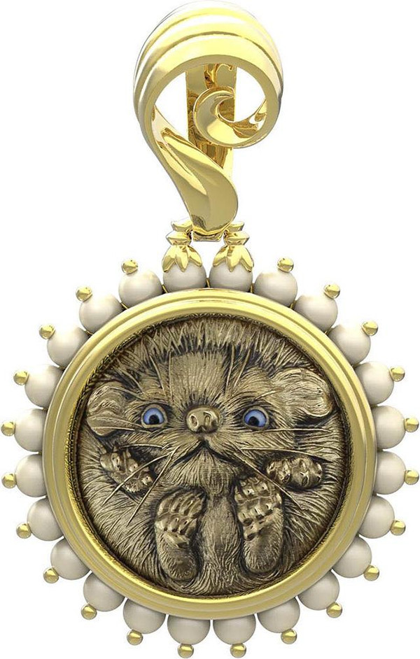 Подвеска из лимонного золота c эмаль и жемчугом