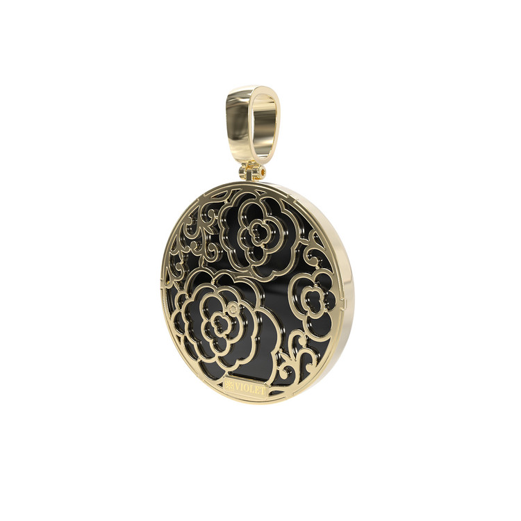 Подвеска из лимонного золота c ониксом и перламутром