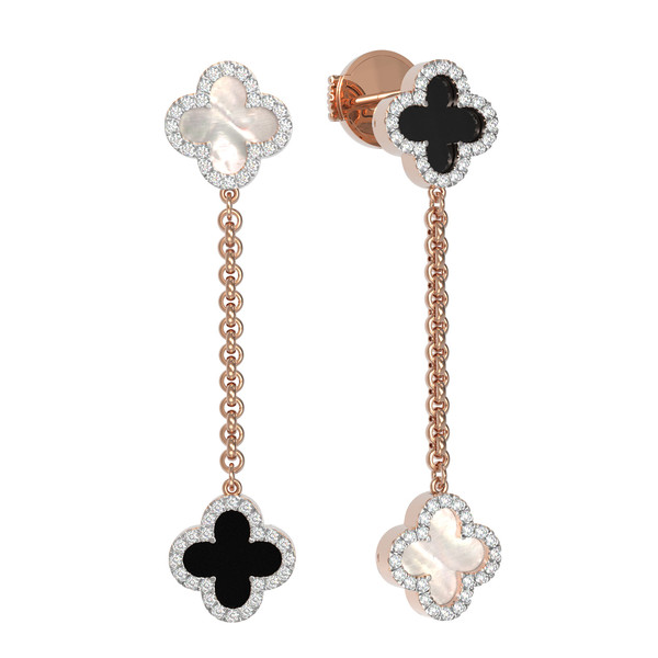 Серьги из золота c бриллиантами, ониксом и перламутром