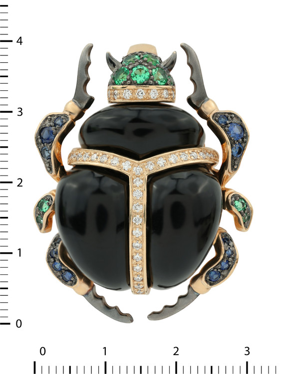 Подвеска из золота c бриллиантами, сапфиром, изумрудом и ониксом