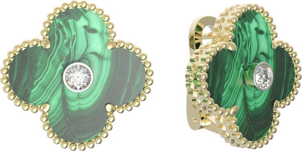 Серьги из лимонного золота c бриллиантами и малахитом