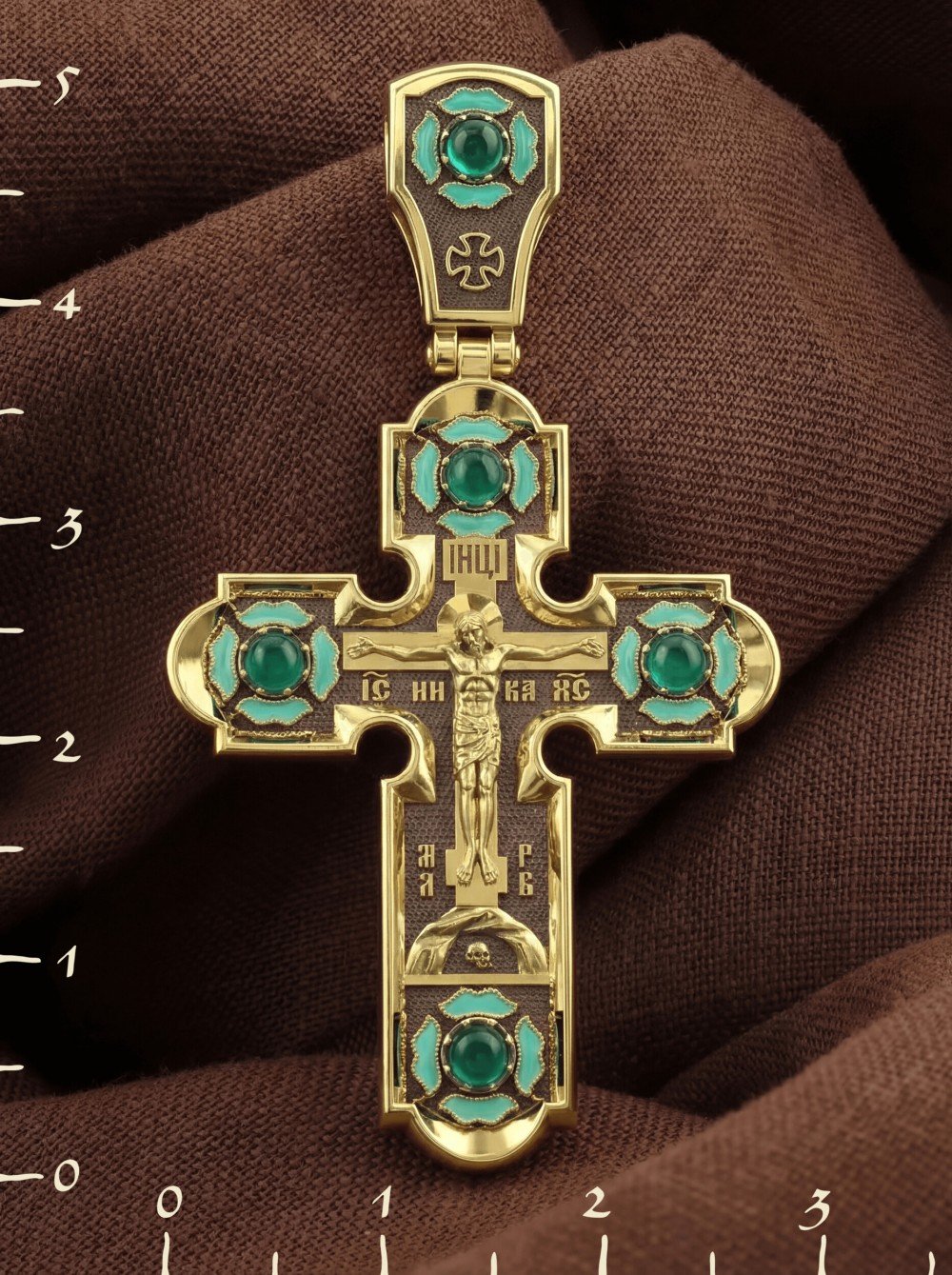 Крест из лимонного золота c эмаль и хризопразом