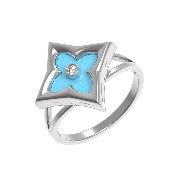 Кольцо из белого золота c бриллиантами и бирюзой