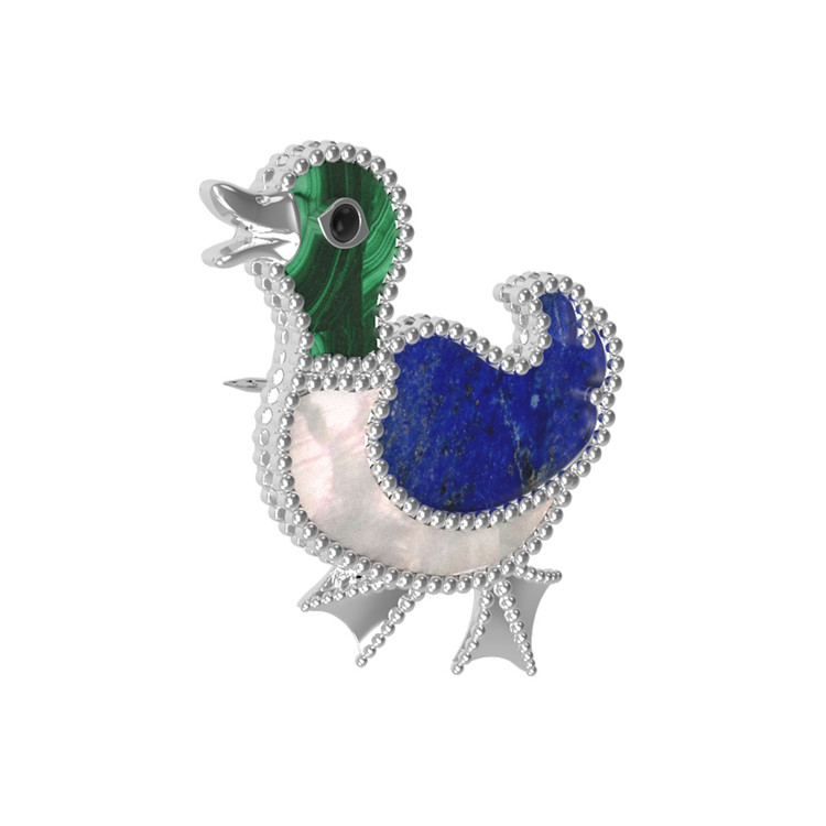 Брошь из белого золота c эмаль , лазуритом, малахитом и перламутром