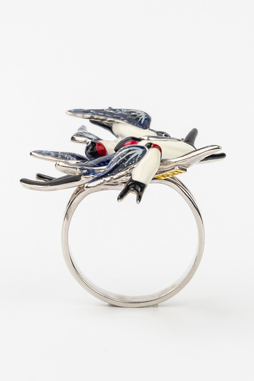 Кольцо из белого золота c эмалью