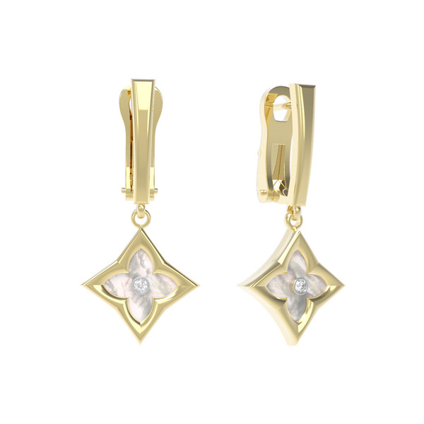 Серьги из лимонного золота c бриллиантами и перламутром