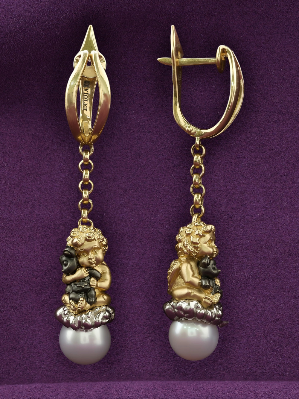 Серьги из лимонного золота c жемчугом