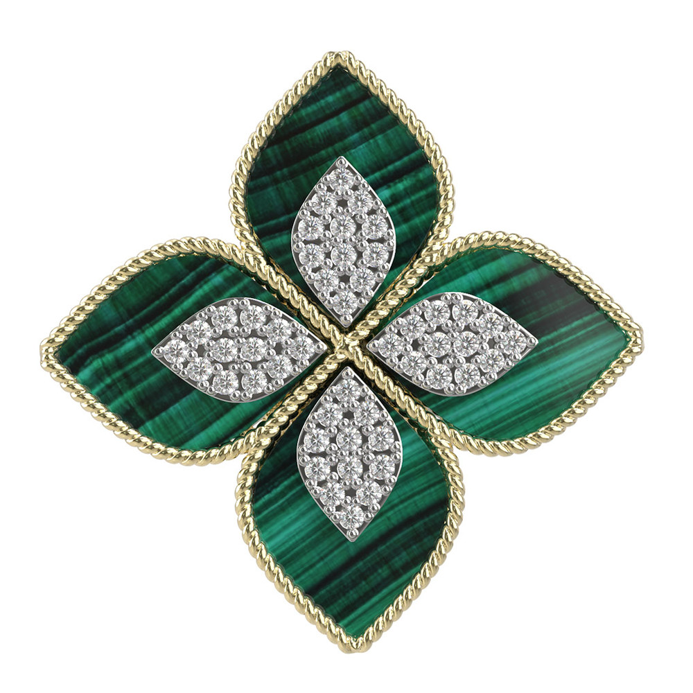 Кольцо из лимонного золота c бриллиантами и малахитом