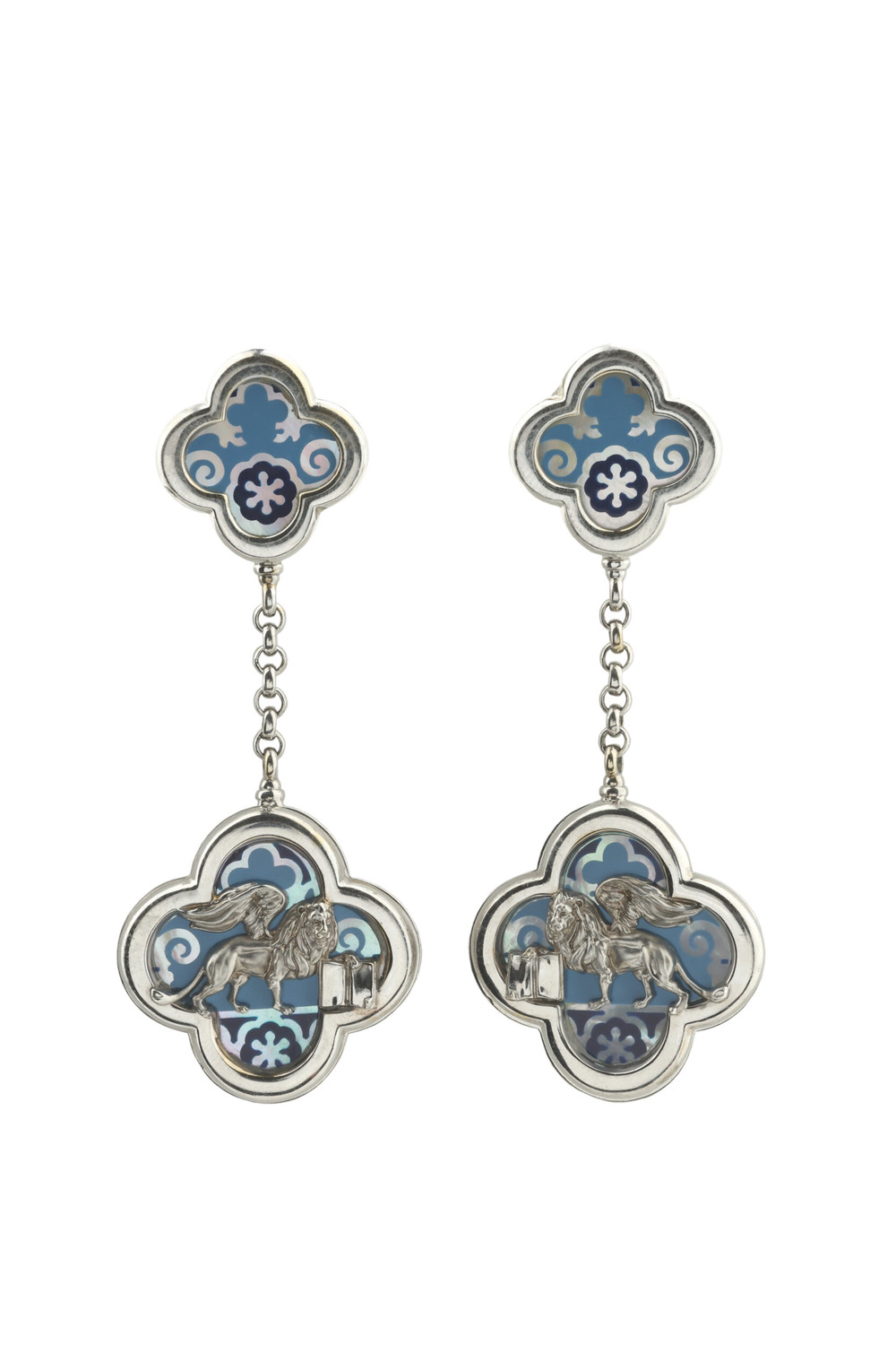 Серьги из белого золота c эмаль и перламутром