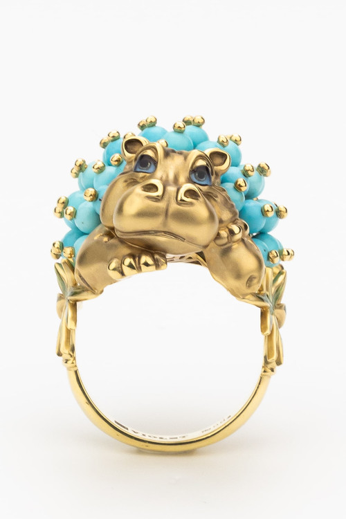 Кольцо из лимонного золота c эмаль и бирюзой
