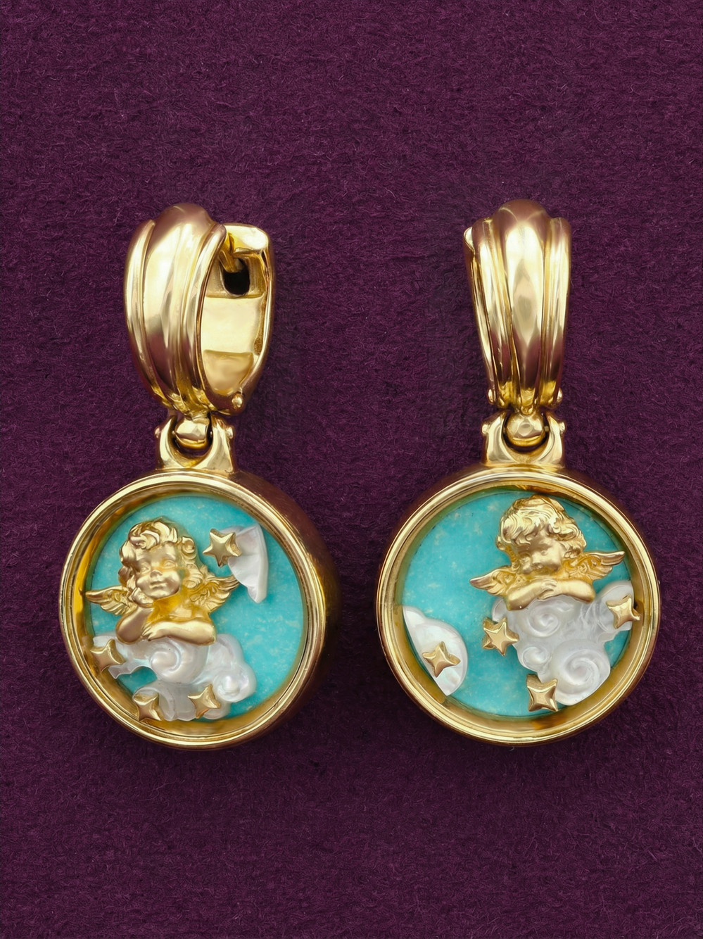 Серьги из лимонного золота c бирюзой и перламутром