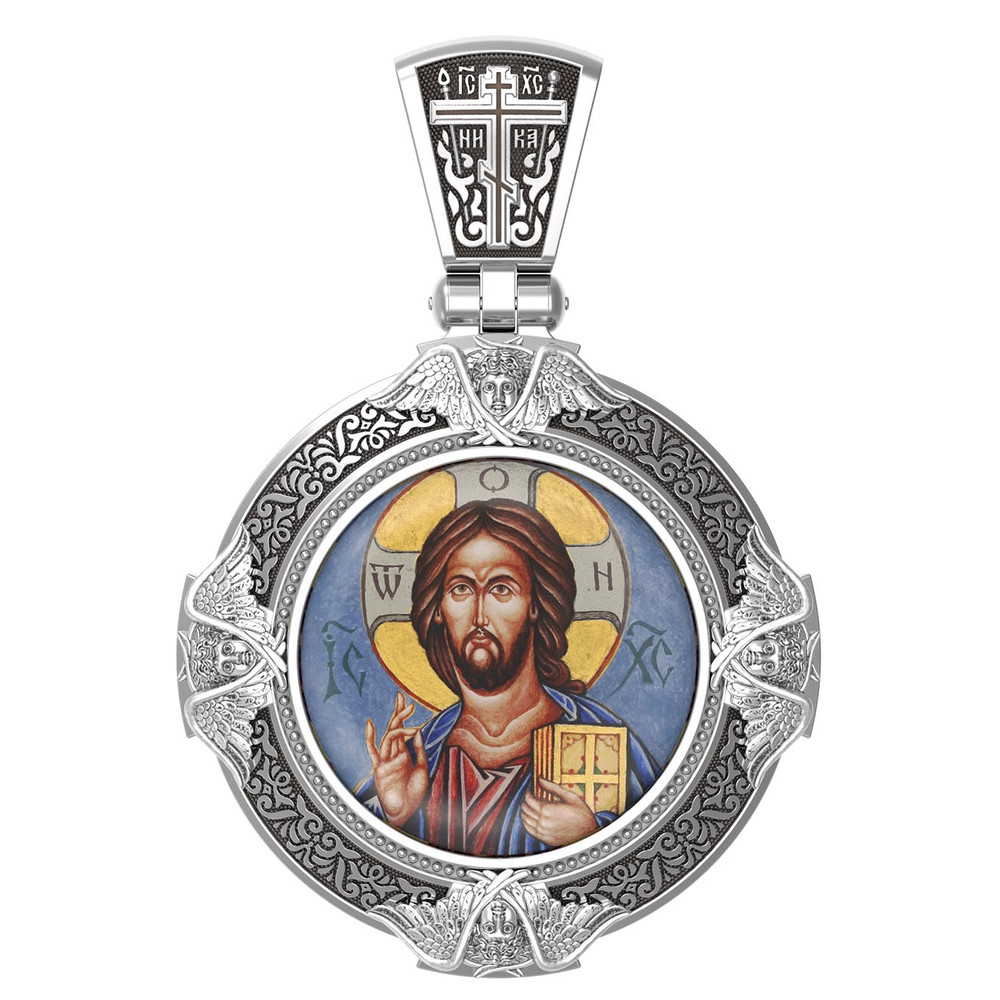 Образок из белого золота c эмалью, иконописью и темперой