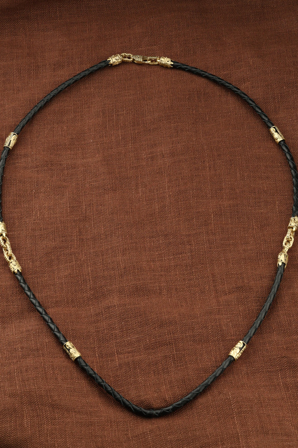 Шнурок кожаный из лимонного золота c кожаным шнурком