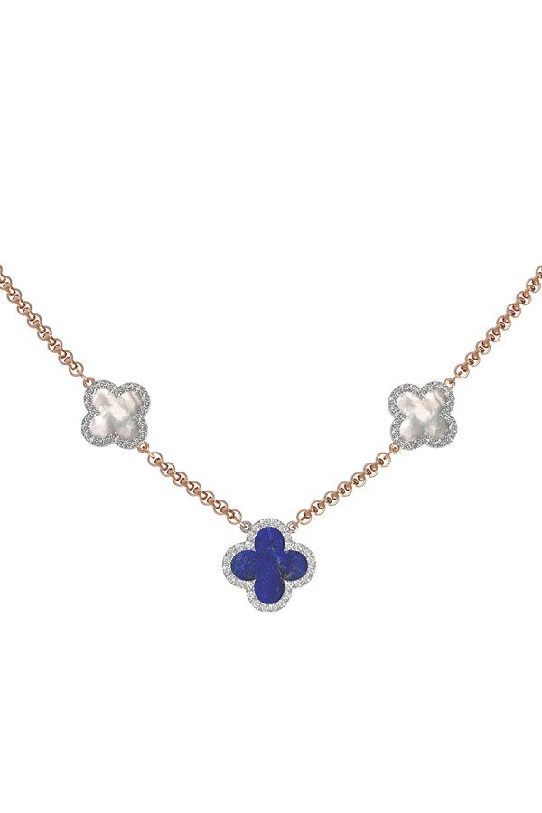 Колье из золота c бриллиантами, лазуритом и перламутром